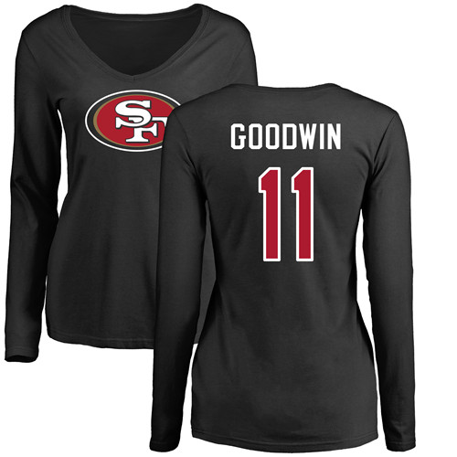 San Francisco 49ers Black Women Marquise Goodwin Name and Number Logo #11 Long->women nfl jersey->Women Jersey